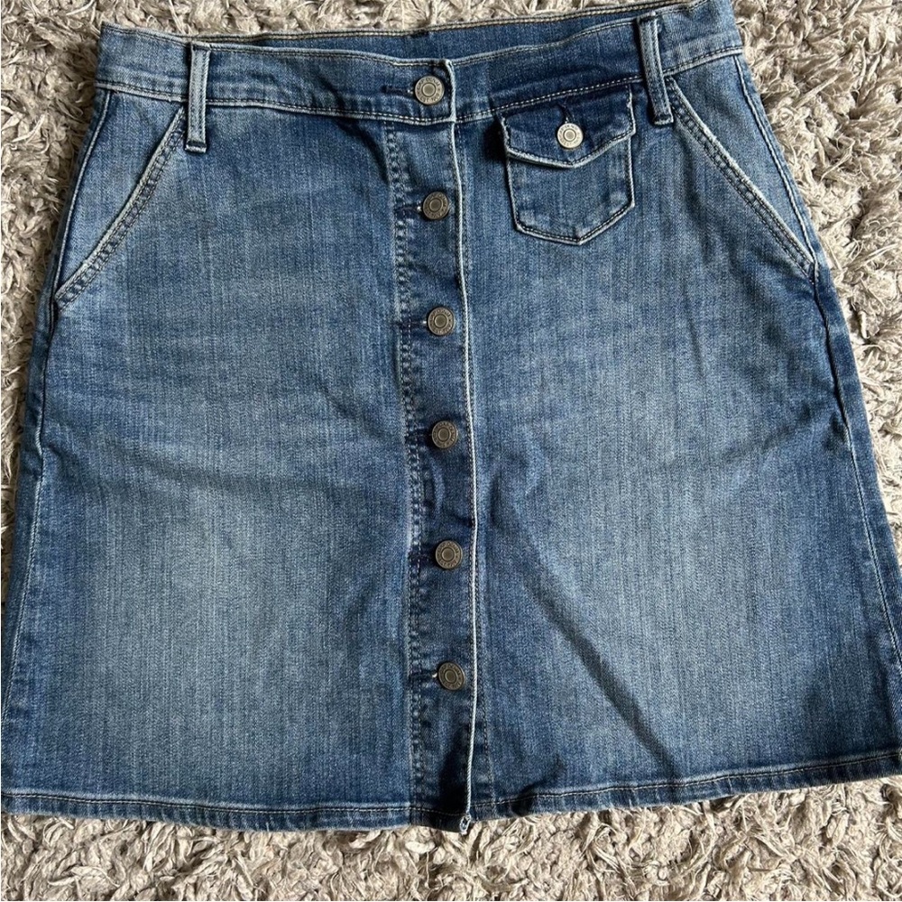 Casual Blue Button-Down Denim Skirt